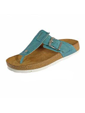 NEW HAFLINGER Sandals Thong Cork Footbed Sz. 42 EU 11 US Blue Leather Summer